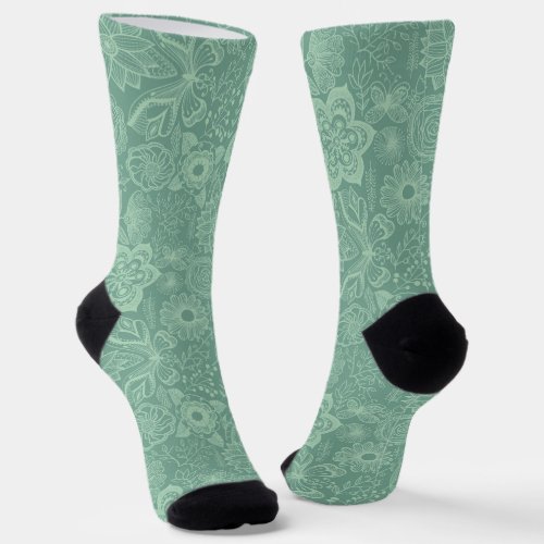 Elegant Mint_Green Tones Retro Floral Lace Socks