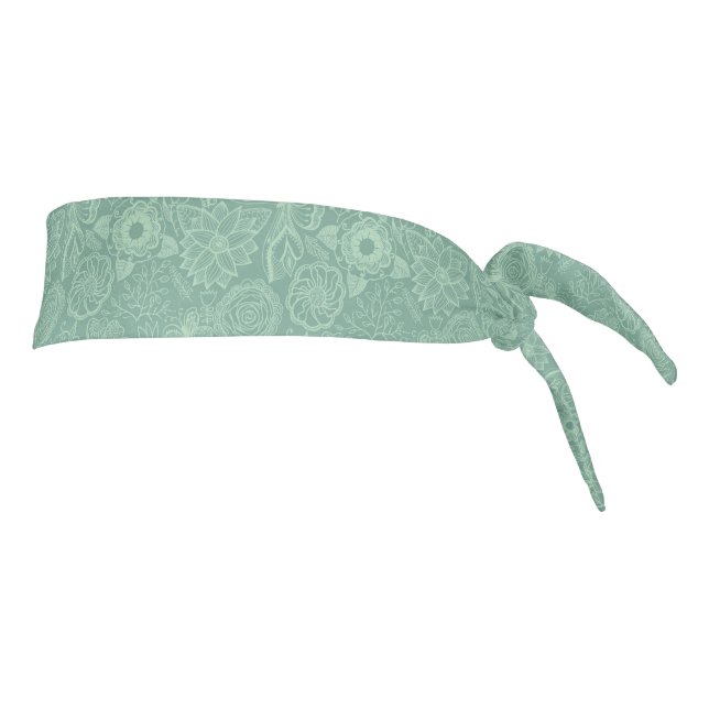 Elegant Mint-Green Tones Retro Floral Lace Tie Headband (Rotate 90)