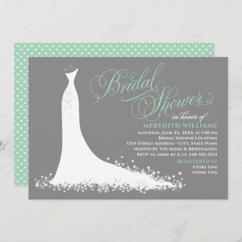 Elegant Mint Green Wedding Gown Bridal Shower Invitation