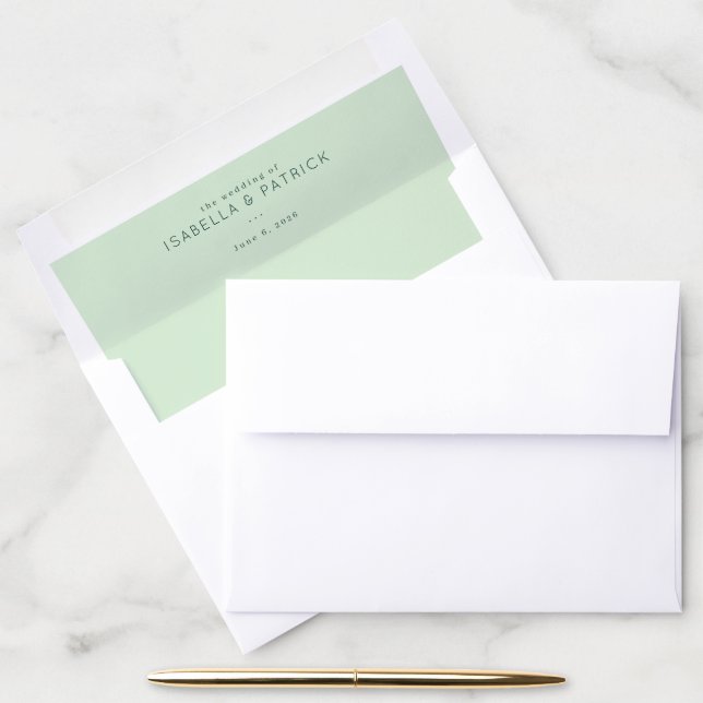 Elegant Mint Green Wedding Invitation Envelope Liner (Desk)