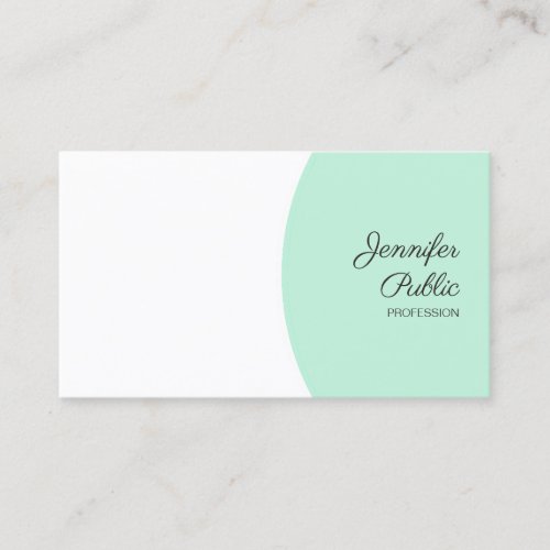 Elegant Mint Green White Custom Template Modern Business Card