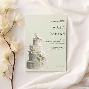 Elegant mint green white floral cake Wedding Invitation