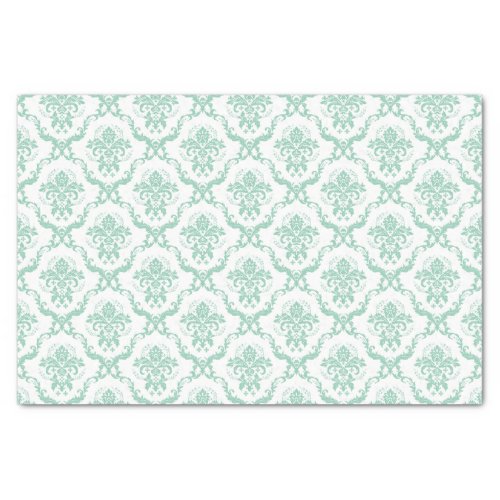 Elegant Mint_Green  White Floral Damasks Tissue Paper