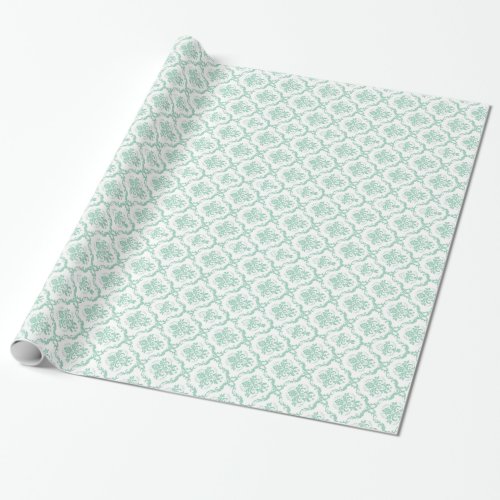 Elegant Mint_Green  White Floral Damasks Wrapping Paper