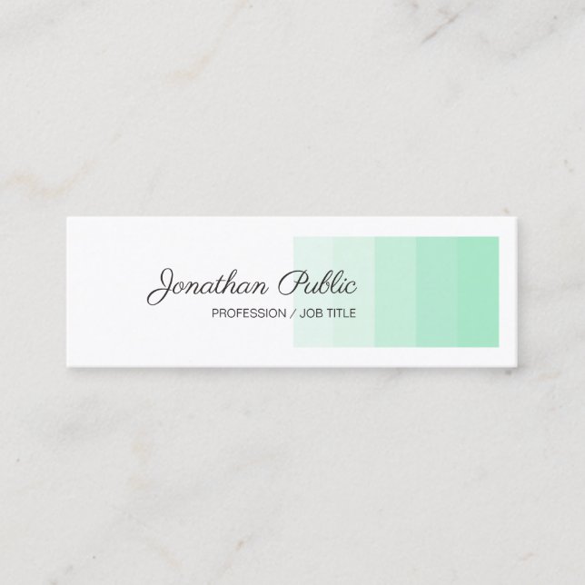 Elegant Mint Green White Handwriting Script Modern Mini Business Card (Front)