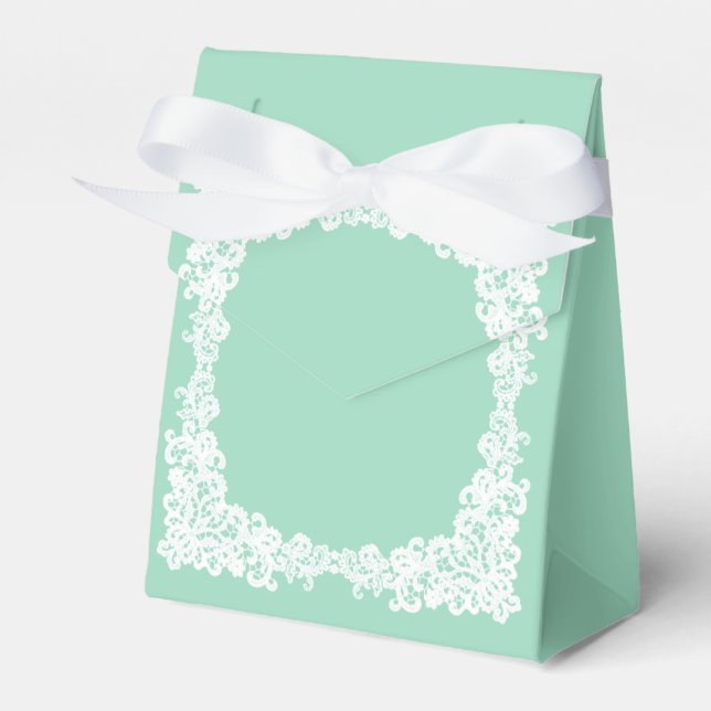 Elegant mint green & white lace favor box (Front Side)