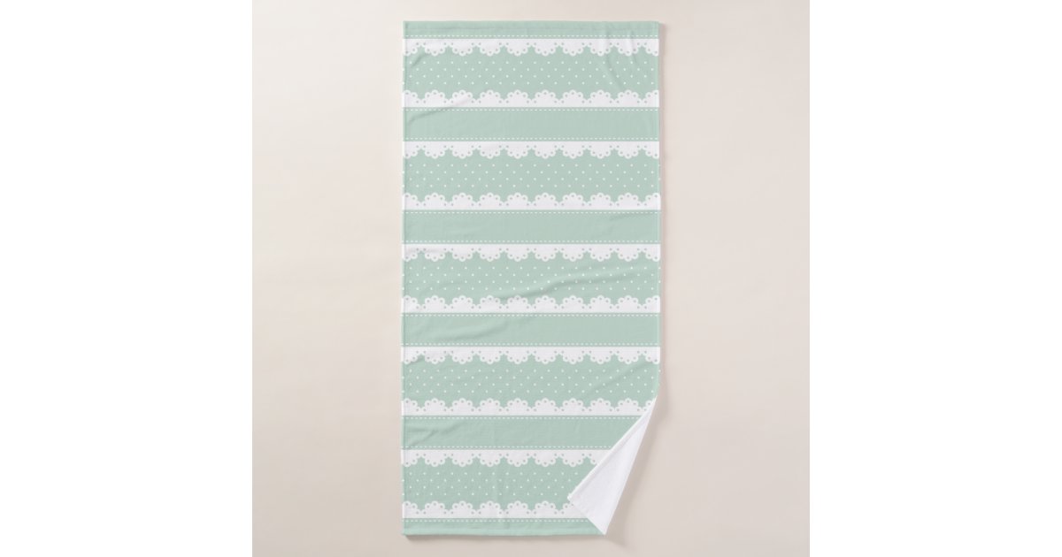 Elegant Mint Green White Lace Striped Pattern Bath Towel | Zazzle