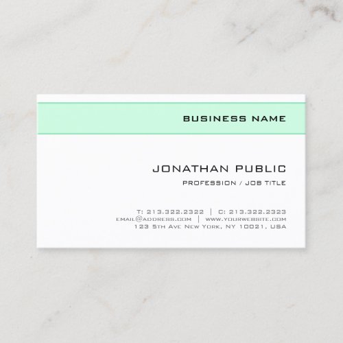 Elegant Mint Green White Modern Minimalist Design Business Card