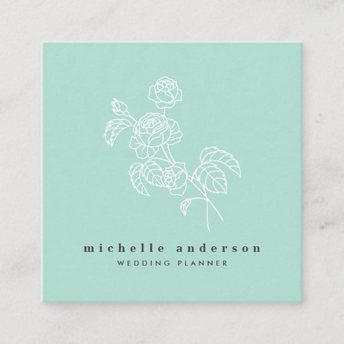 Elegant mint green white rose flower makeup floral square business card