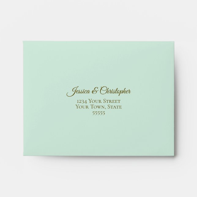 Elegant Mint Green with Gold Lace Wedding RSVP Envelope (Front)