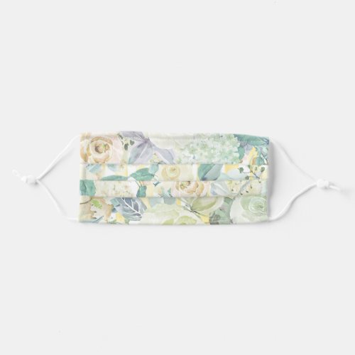 Elegant mint green yellow blue floral watercolor adult cloth face mask