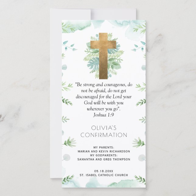 Elegant Mint Greenery Confirmation Bookmark Favor Thank You Card (Front)