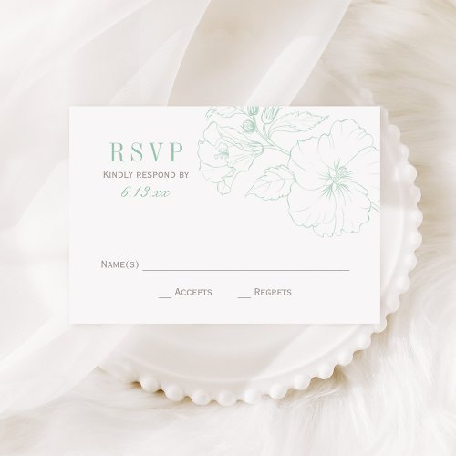 Elegant Mint Hibiscus Flowers Wedding RSVP Card