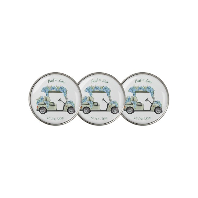 Elegant Mint Lattice and Blue Hydrangea Golf Marke Ball Marker (3 Up)