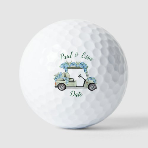 Elegant Mint Lattice and Blue Hydrangea Golf Marke Balls