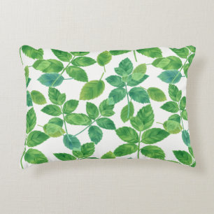 Elegant Mint Leaves Watercolor Botanical Design Accent Pillow