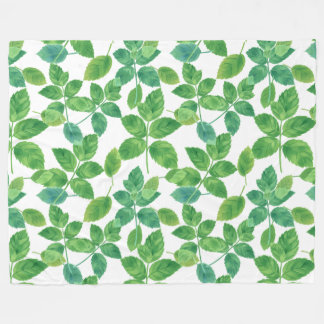 Elegant Mint Leaves Watercolor Botanical Design Fleece Blanket