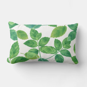 Elegant Mint Leaves Watercolor Botanical Design Lumbar Pillow