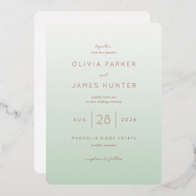 Elegant Mint Minimalist Wedding Invitation Foil Invitation (Front/Back)