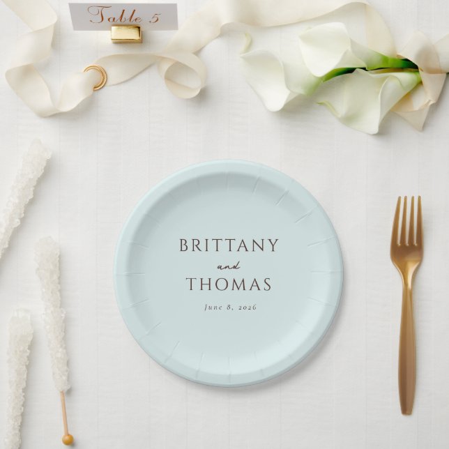 Elegant Mint Minimalist Wedding Paper Plates (Wedding)