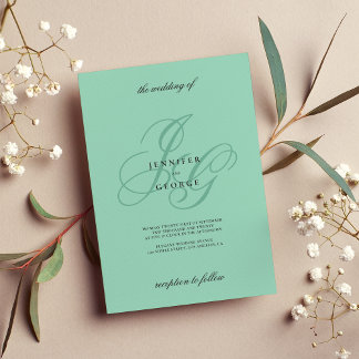 Elegant mint monogram initials romantic wedding invitation
