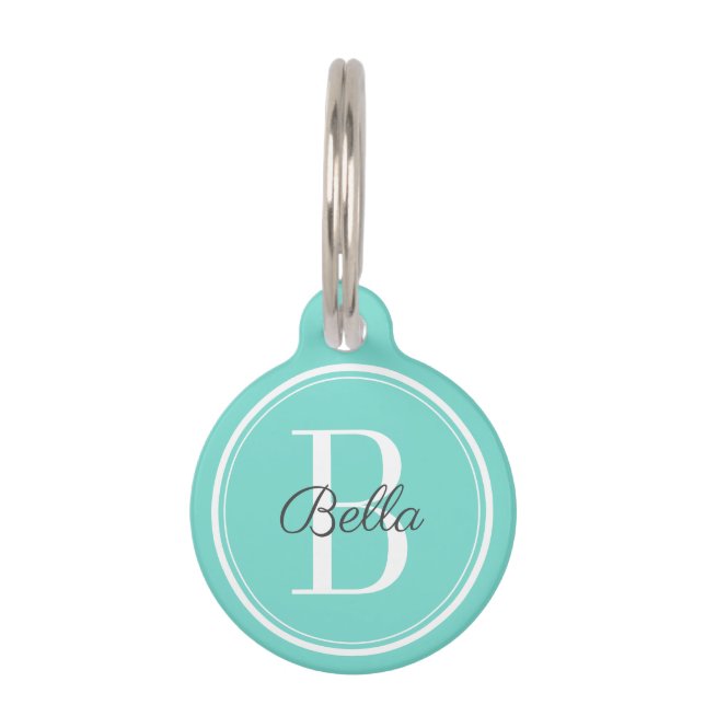 Elegant Mint Monogram Pet ID Tag (Front)
