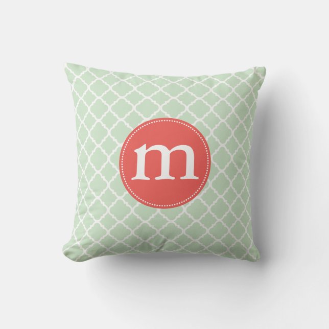 Elegant Mint Moroccan Quatrefoil Personalized Throw Pillow (Front)
