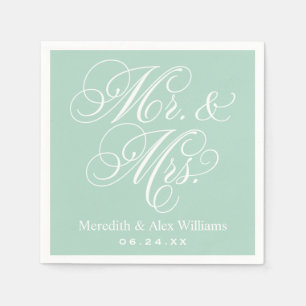 Elegant Mint Mr and Mrs Script Wedding Paper Napkins