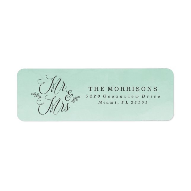 Elegant Mint Ombre Watercolor | Wedding Label (Front)