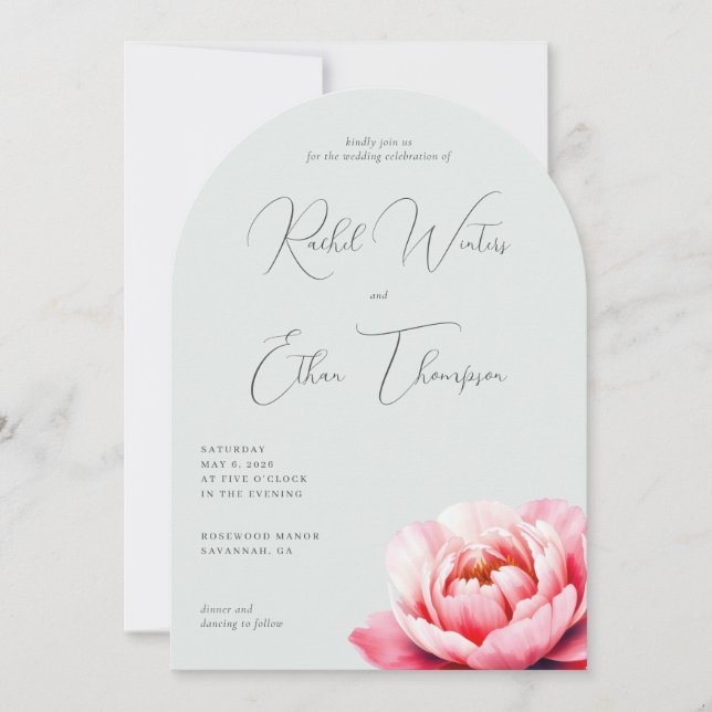 Elegant Mint Peony Wedding Invitation (Front)