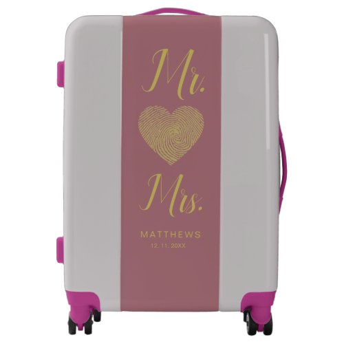 Elegant Mint pink gold heart Mr and Mrs Wedding Luggage