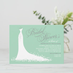 Elegant Mint Silver Wedding Gown Bridal Shower Invitation