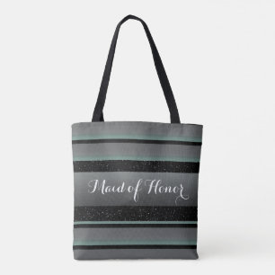 Elegant Mint & Sprinkles Striped Maid of Honor Tote Bag