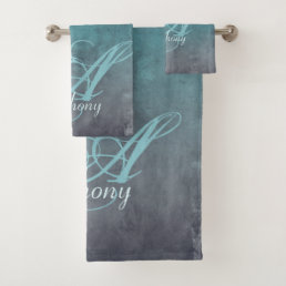 Elegant Mint Teal Gray rustic monogram Bath Towel Set