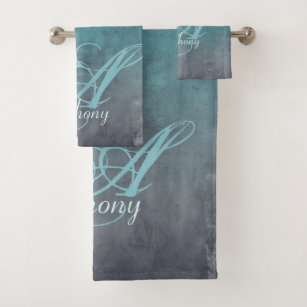 gray and teal bath towels