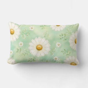 Elegant Mint Watercolor Daisy Lumbar Pillow