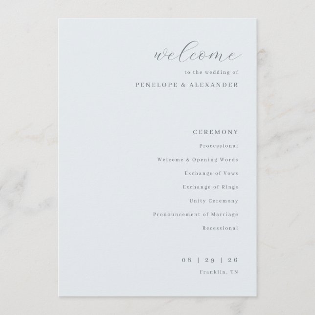 Elegant Mint Wedding Ceremony Schedule Program (Front)