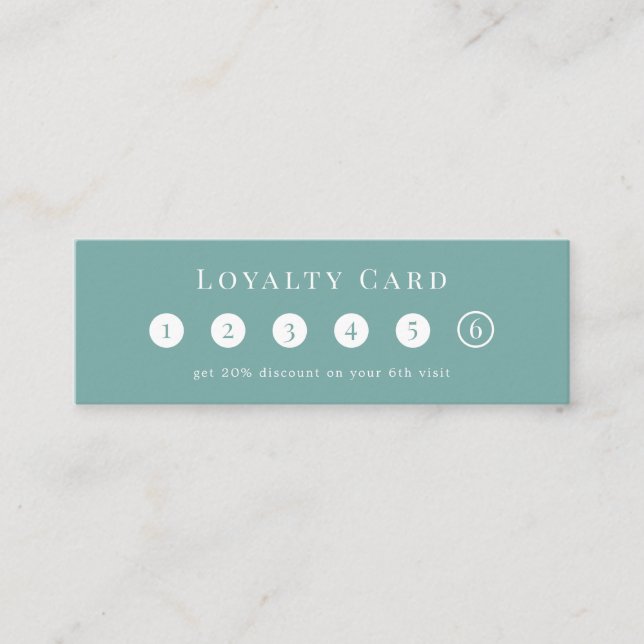 Elegant Mint White Simple 6 Punch Professional Loyalty Card (Front)