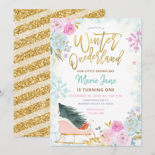 Elegant Mint Winter Onederland Birthday Invitation (Front/Back)