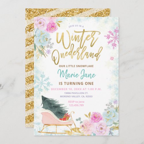 Elegant Mint Winter Onederland Birthday Invitation