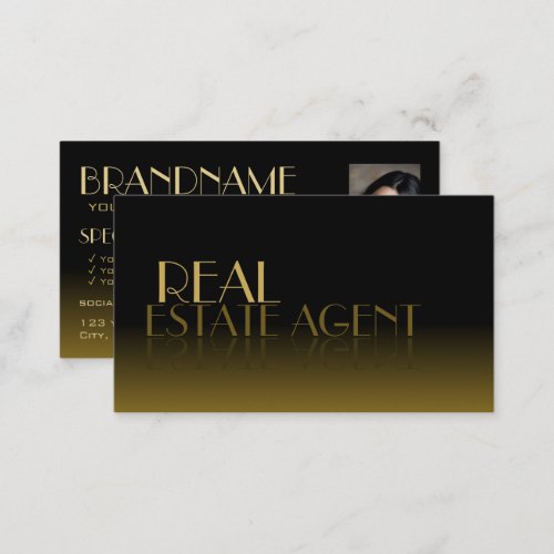 Elegant Mirror Font Stylish Black Brown with Photo Business Card