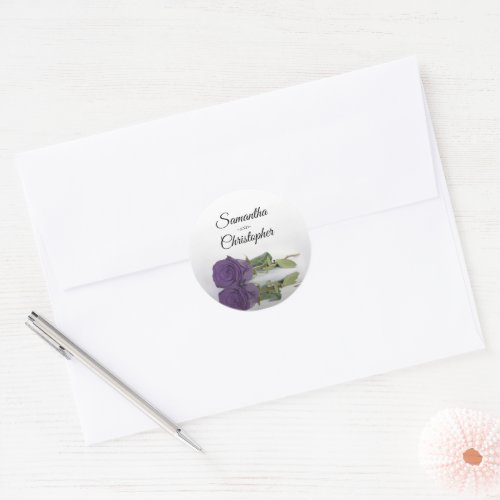 Elegant Mirrored Amethyst Purple Rose Wedding Classic Round Sticker
