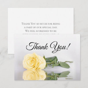 Elegant Mirrored Butter Yellow Rose Simple Wedding Thank You Card