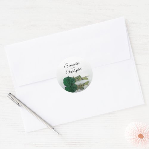 Elegant Mirrored Emerald Green Rose Wedding Classic Round Sticker