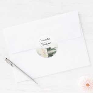 Elegant Mirrored Ivory White Rose Wedding Classic Round Sticker