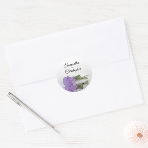 Elegant Mirrored Lavender Purple Rose Wedding Classic Round Sticker