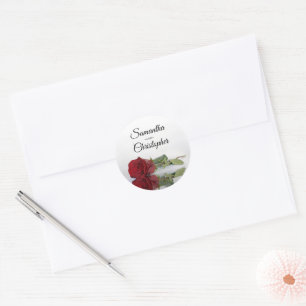 Elegant Mirrored Red Rose Wedding Classic Round Sticker