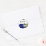 Elegant Mirrored Royal Blue Rose Wedding Classic Round Sticker<br><div class="desc">These beautiful wedding stickers are perfect as envelope seals for your invitation suite. They feature an elegant design with a single long-stemmed vivid royal blue colored rose reflecting in a pool of water with your names in fancy script lettering. Glamorous and romantic, these stickers will make your wedding invitations something...</div>