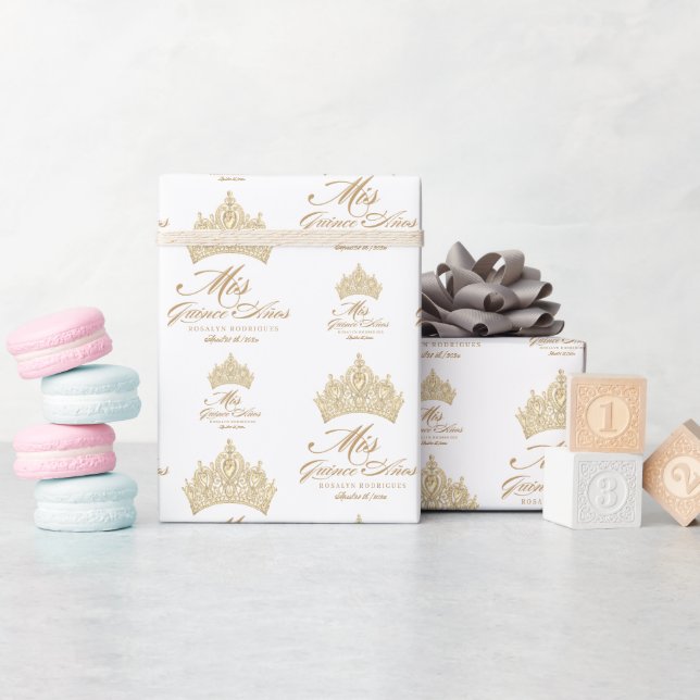 Elegant Mis Quince Anos Gold Tiara Wrapping Paper (Baby Shower)