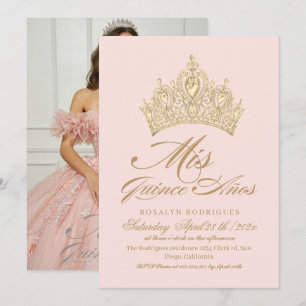 Elegant Mis Quince Anos Pink Gold Photo Invitation